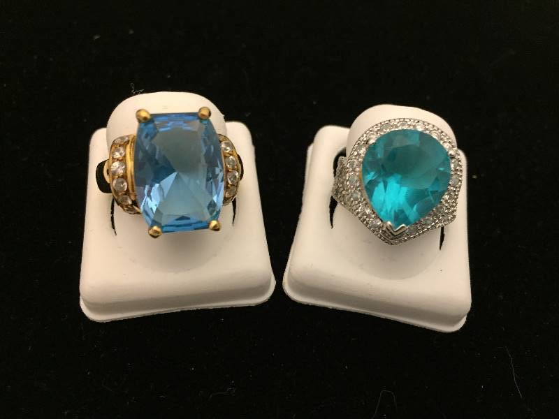 Sterling Silver Rings - Aqua Blue Stones