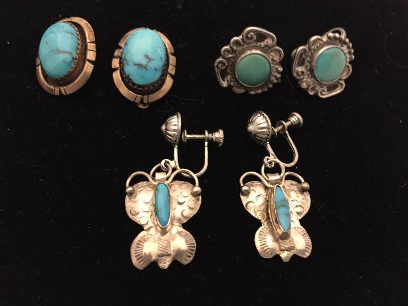 Vintage Sterling Silver Turquoise Earrings - Screw & Clip Back