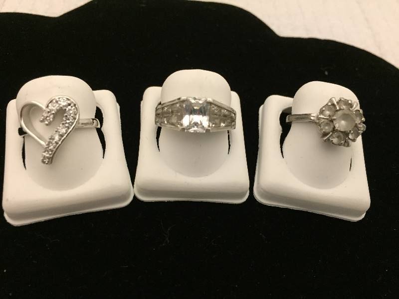 3 Sterling Silver & Rhinestone Rings