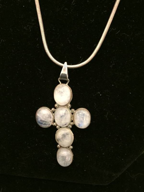 Sterling Silver Moonstone Cross Necklace