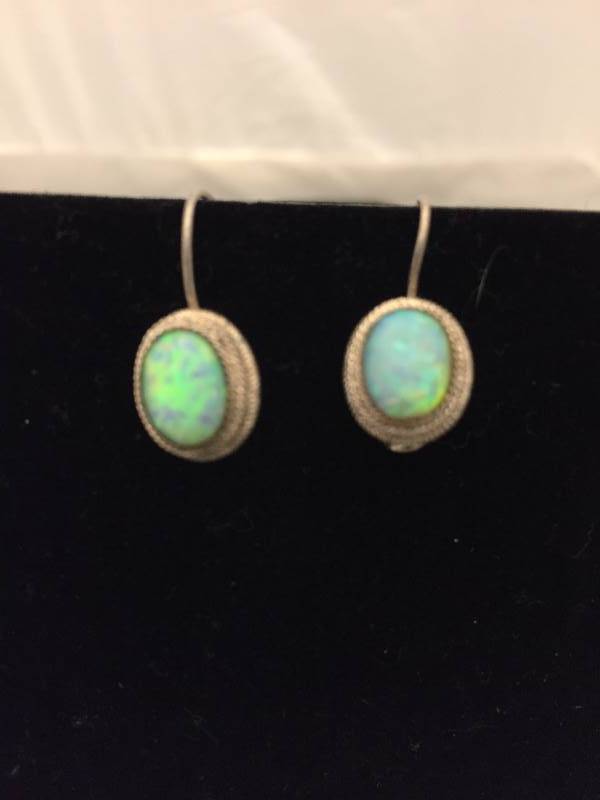 Sterling Silver & Opal Pierced Earrings