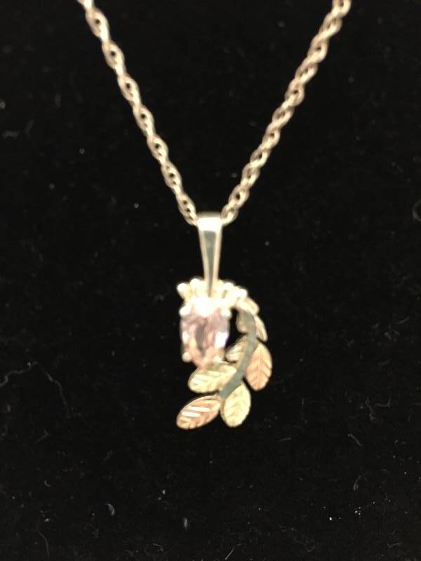12kt Gold & Sterling Necklace Light Pink Stone