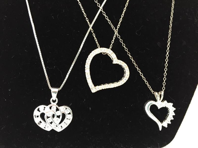 3 Sterling Silver Heart Necklaces