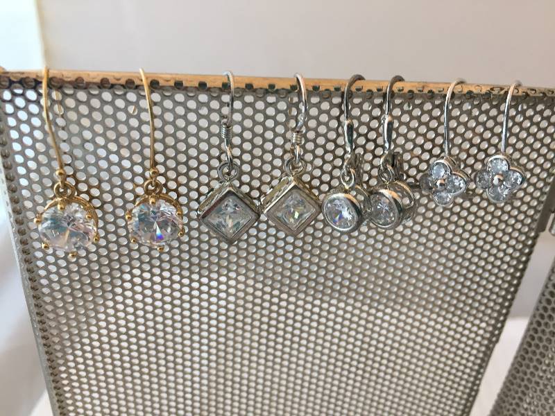 4 Pairs Sterling Silver Pierced Earrings - Faux Diamond