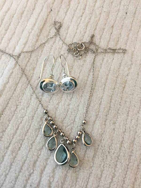 Sterling Silver Neckace & Earring Set - Blue Stone