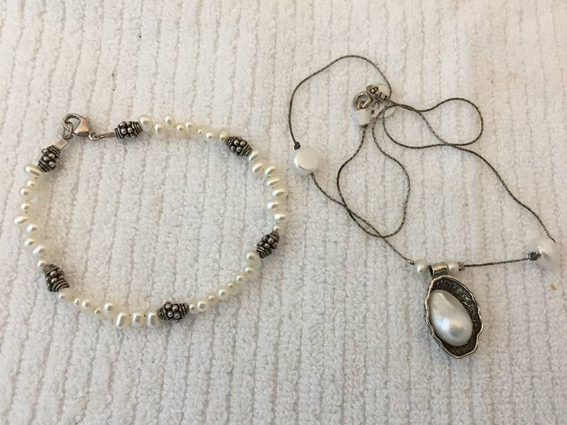 Sterling Silver Pearl Necklace & Bracelet