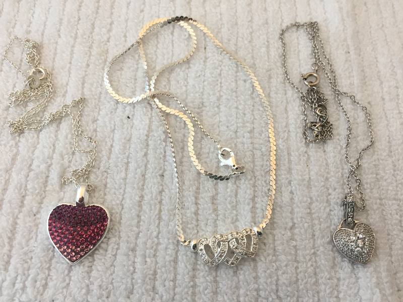 3 Sterling Silver Necklaces - Hearts