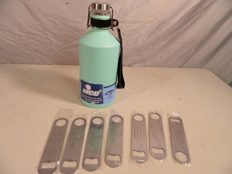 lot 50 image: New nICE 65 Oz Growler and 7 New nICE Bottle Openers