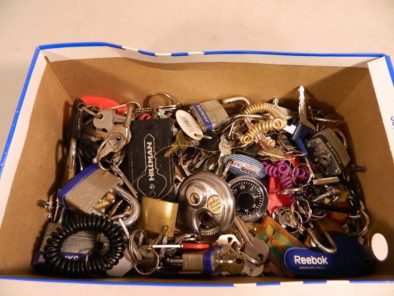 lot 69 image: Box of Keys, Locks, Keychains, More