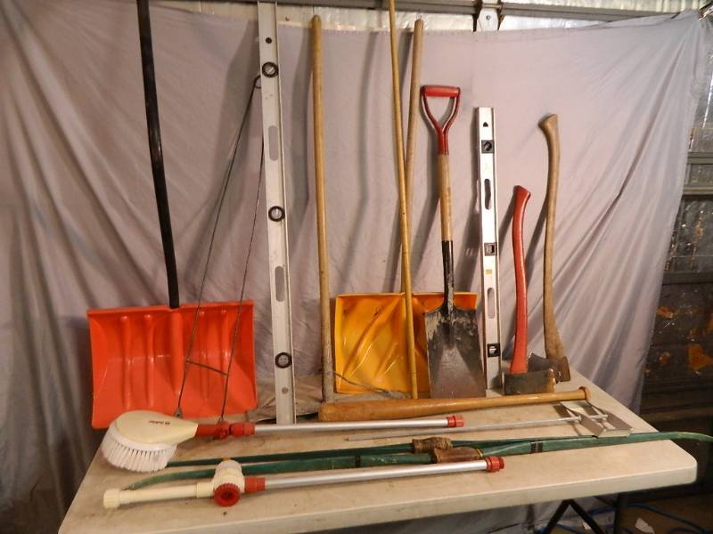 lot 162 image: Handle Tools, Shovels, Axe, Etc