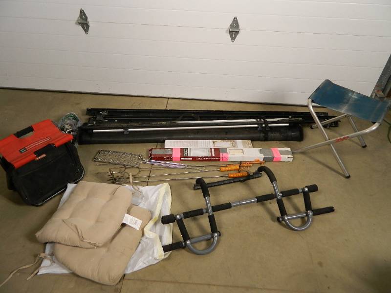 lot 192 image: Tonneau Cover, Fire Pit Accessories, Folding Stools, Etc