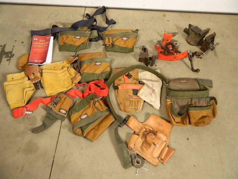 lot 196 image: Bench Vise, Pipe Vise, Tool Belts, Etc