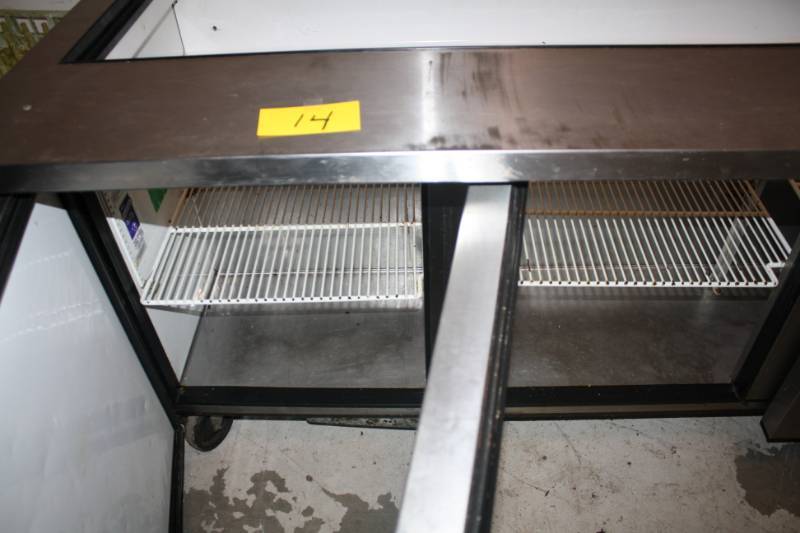 lot 14 image: True 3 Door Stainless Steel Prep Table on Casters - Model # QA-72-30M-B - 115 Volts - 10.6 Amps - 72.5 x 34 x 35.5 - NSF ApprovedRuns Cools