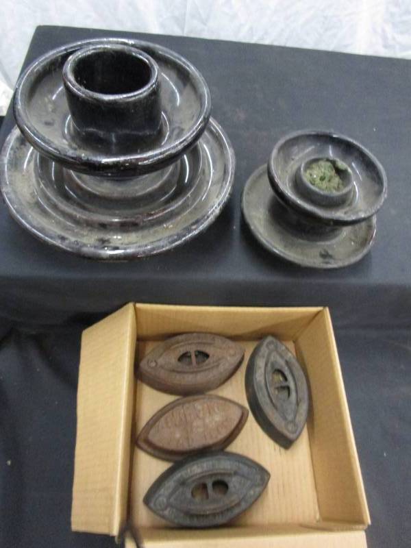 lot 24 image: 2 insulators 6 12 and 11 12 and 4 Irons