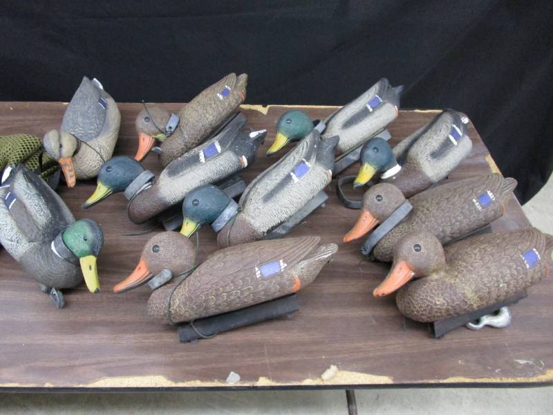 lot 96 image: 10 Mallard Floating Decoys with Weights and Decoy Bag