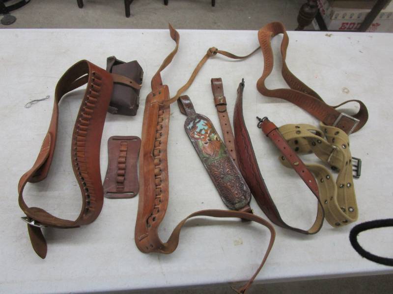 lot 120 image: Leather ammo belts, gun slings and belts
