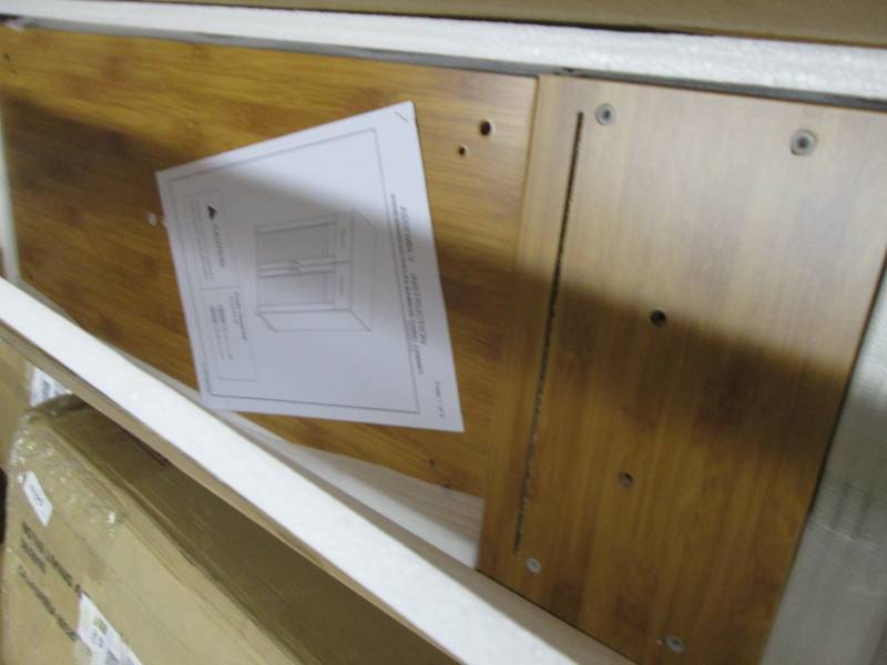lot 145 image: Bamboo-Finish Towel Cabinet open bo...
