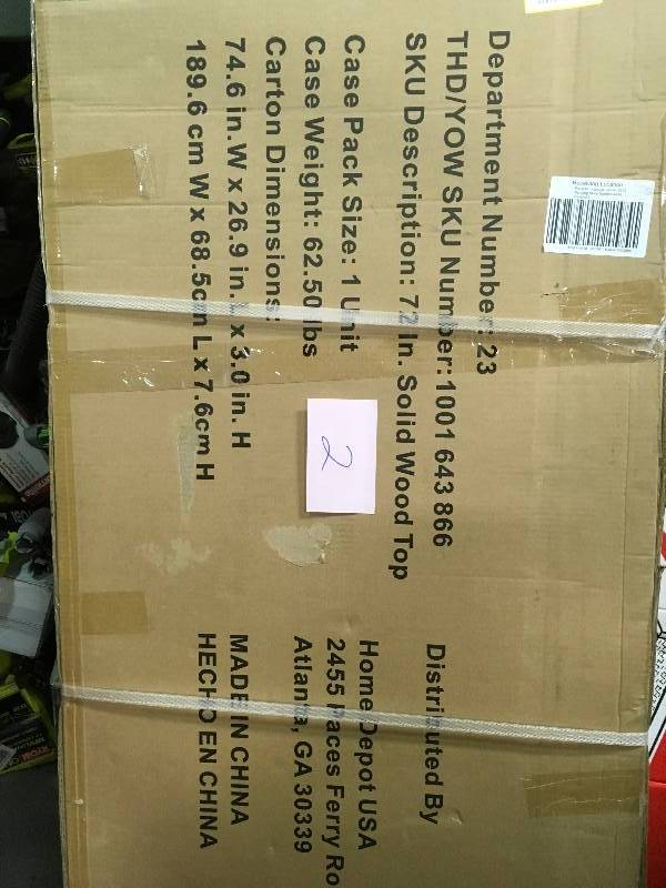 lot 2 image: Husky 72 in. Solid Wood Top for 6 ft. Solid Wood Top Workbench open box never used