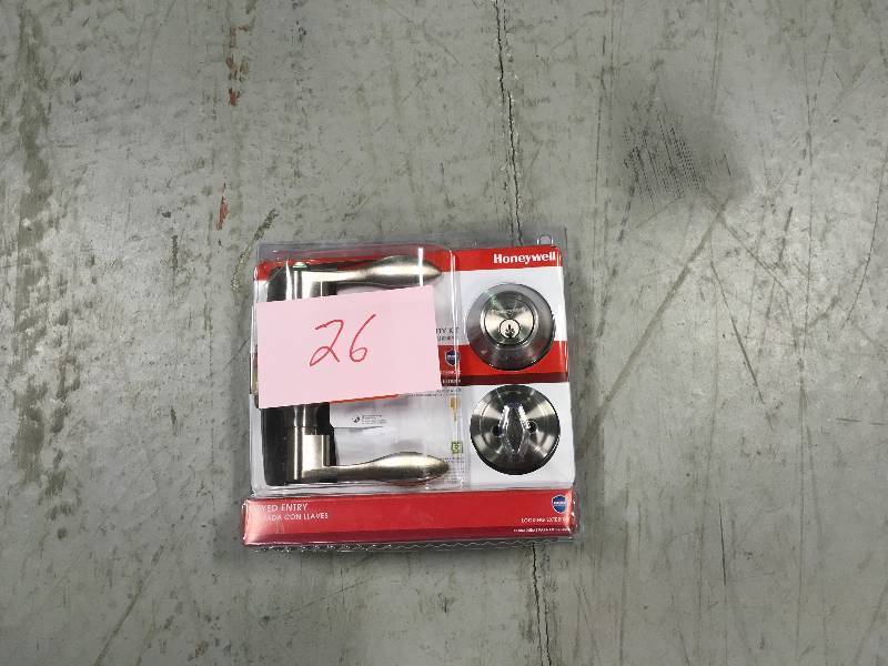 lot 26 image: Honeywel 2.5 in. Satin Nickel Wave Lever Door Lock Combo Kit in good conditions