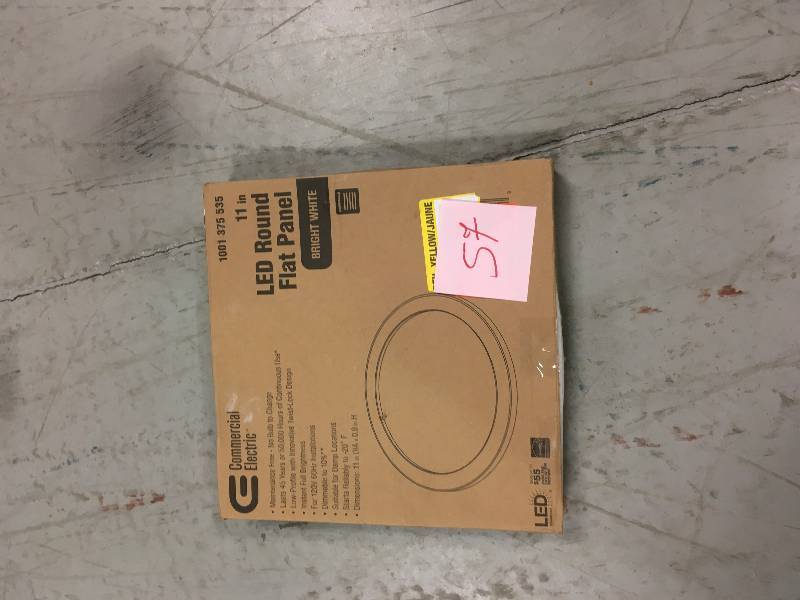 lot 57 image: 11 in. White LED Edge-Lit Flat Round Panel Flushmount not used