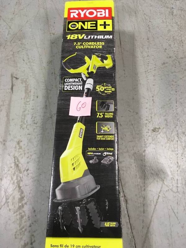 lot 60 image: RYOBI ONE 18-Volt Cordless Battery Cultivator - 1.3 Ah Battery and Charger Included USED in working conditions