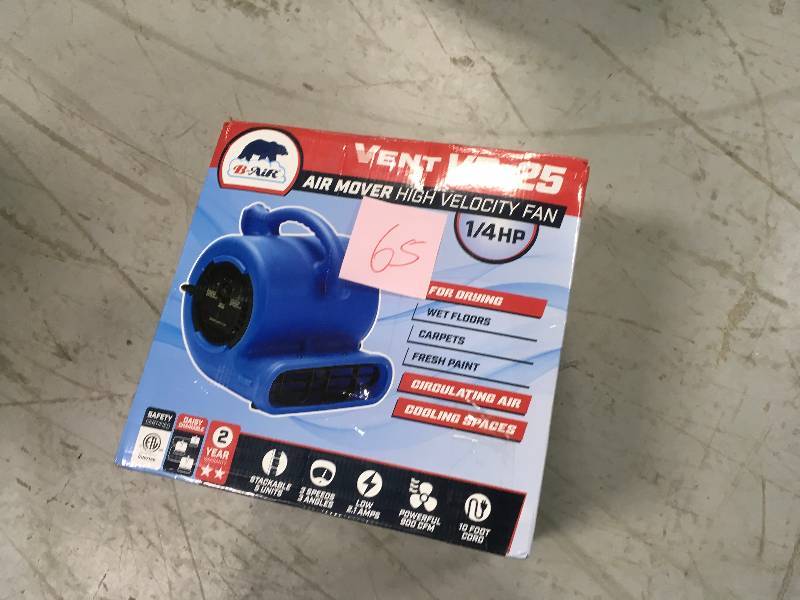 lot 65 image: 14 HP Air Mover for Water Damage Restoration Carpet Dryer Floor Blower Fan Home and Plumbing Use, Blue in good conditions