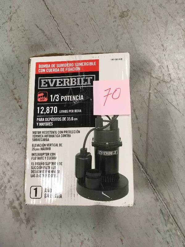 lot 70 image: Everbilt 13 HP Submersible Sump Pump