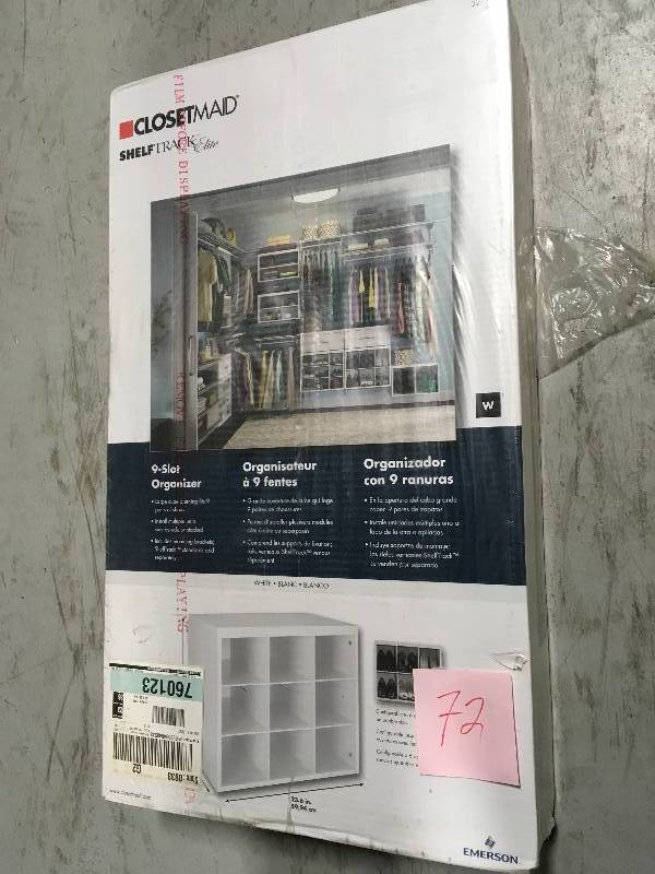 lot 72 image: CLOSETMAID SHELFTRACK 9 SLOT ORGANIZER in good conditions