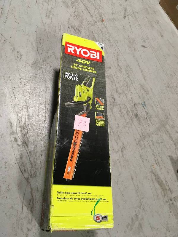 lot 73 image: Ryobi Cordless Hedge Trimmer Lithium-ion Dual Action Blades 40 Volt 24 in in working conditions