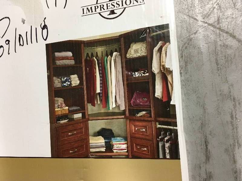 lot 81 image: Impressions 28 in. Dark Cherry Corner Shelf Kit with Trim