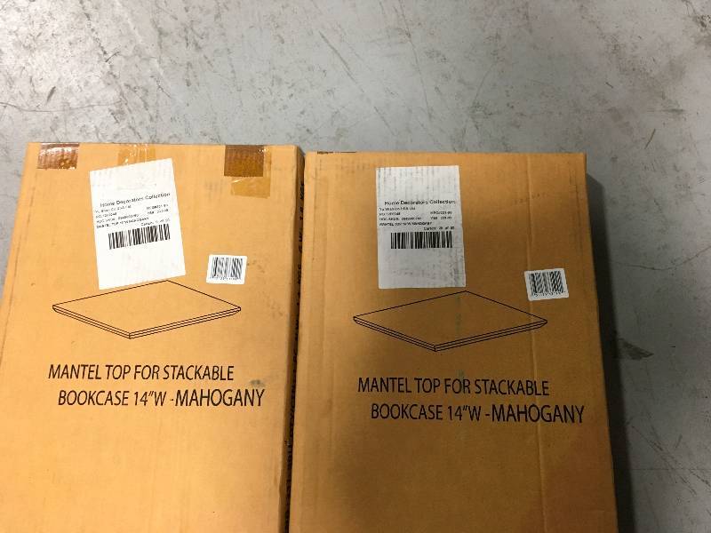 lot 87 image: LOT OF 2 Mahogany Mantel Top FOR STACKABLE BOOKCASE 14 IN W not used