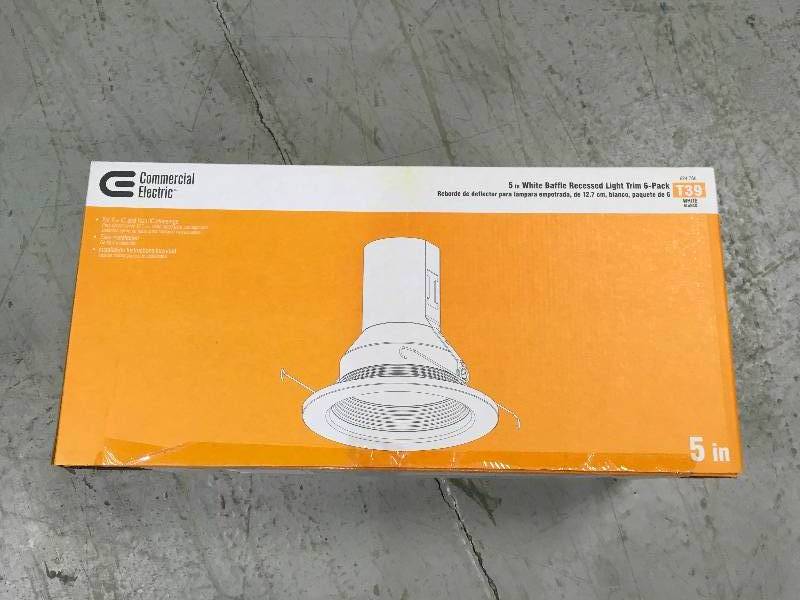 lot 99 image: Commercial Electric 624786 5 White Baffle Recessed Light Trim new