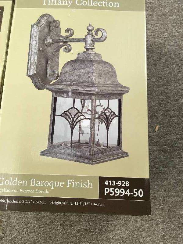 lot 8 image: Progress Lighting Tiffany 1-light Golden Baroque Outdoor Wall Lantern P5994-50  LOT OF 2 not used