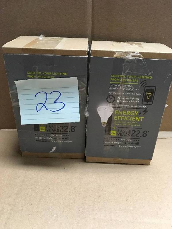 lot 23 image: Quirky Psb30-sw27 65w Equivalent Br30 Connected LED Light Bulb Soft Whi  LOT OF 2 in like new condition