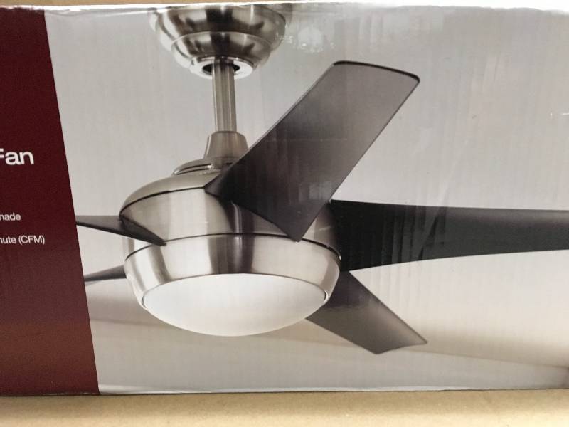 lot 24 image: Home Decorators Collection Windward IV 52 in. Brushed Nickel Ceiling Fan in like new condition