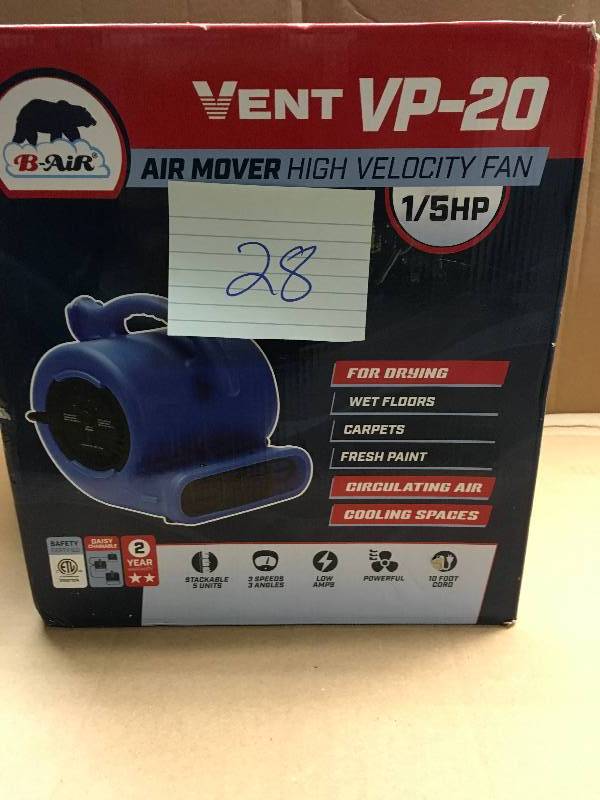 lot 28 image: B-Air BA-VP-20-BL Air Mover for Water Damage Carpet Dryer Floor Blower Fan, Blue r in good working condition