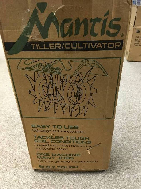 lot 34 image: Mantis (9) 21cc 2-Cycle Plus CultivatorMini Tiller w FastStart not used