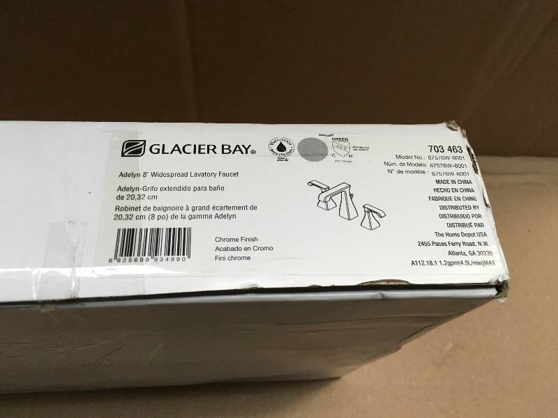 lot 54 image: Glacier Bay Adelyn 8 Widespread 2-Handle High-Arc Bath Faucet - Chrome not used open box