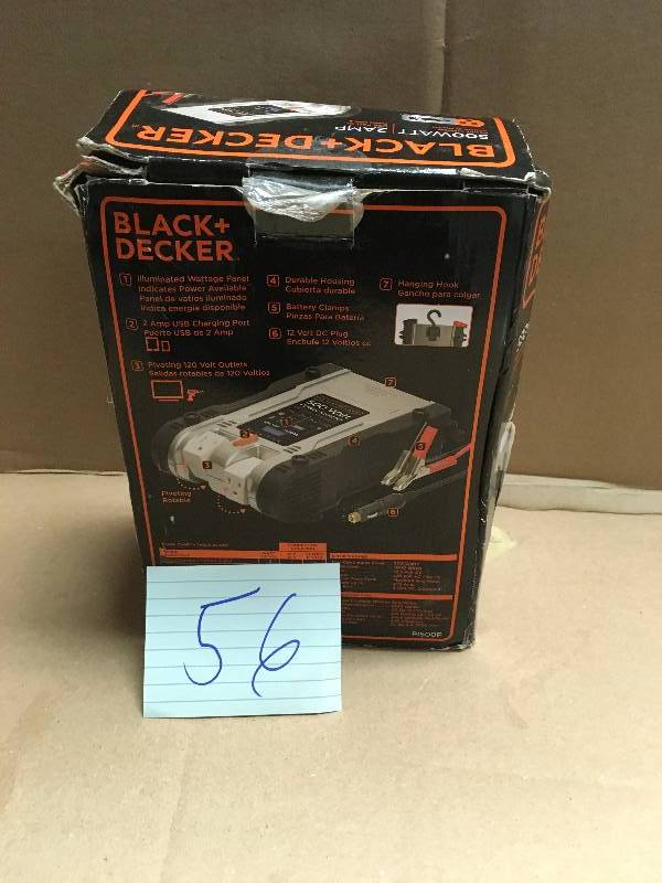 lot 56 image: Black & Decker PI500P - DC-AC 500W Power Inverter with USB in good working condition