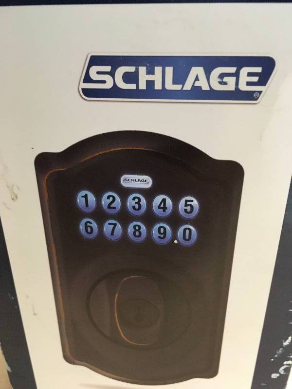 lot 58 image: Camelot Antique Brass Keypad Electronic Deadbolt open box not used