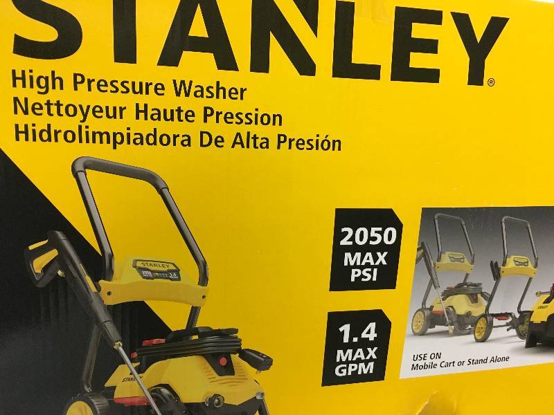 lot 66 image: Stanley SLP 2050 PSI 2-In-1 Electric Pressure Washer For Cart or Portable Use with Spray Gun in like new condition