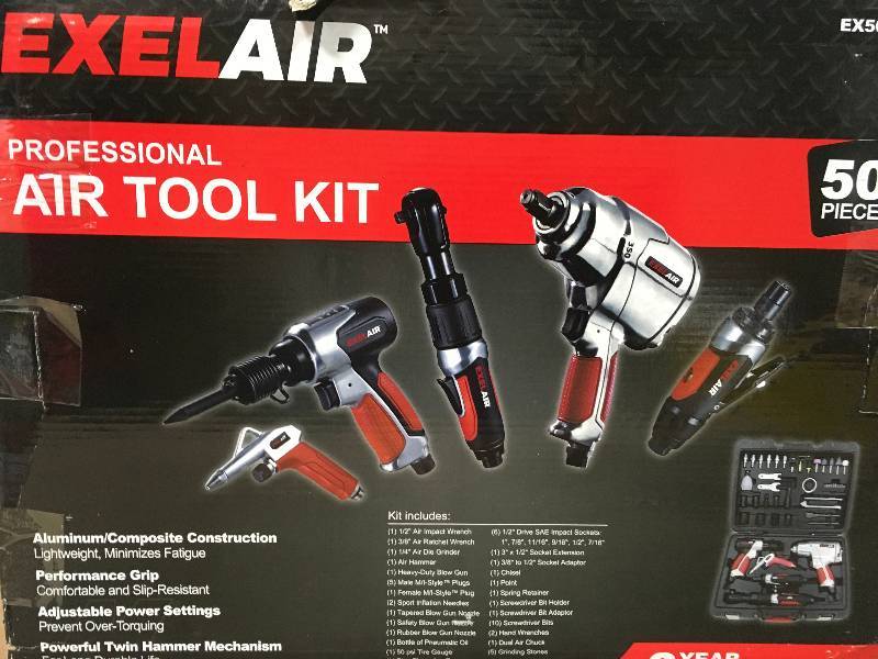 lot 68 image: EXELAIR 50-Piece Professional Air Tool Kit in like new condition
