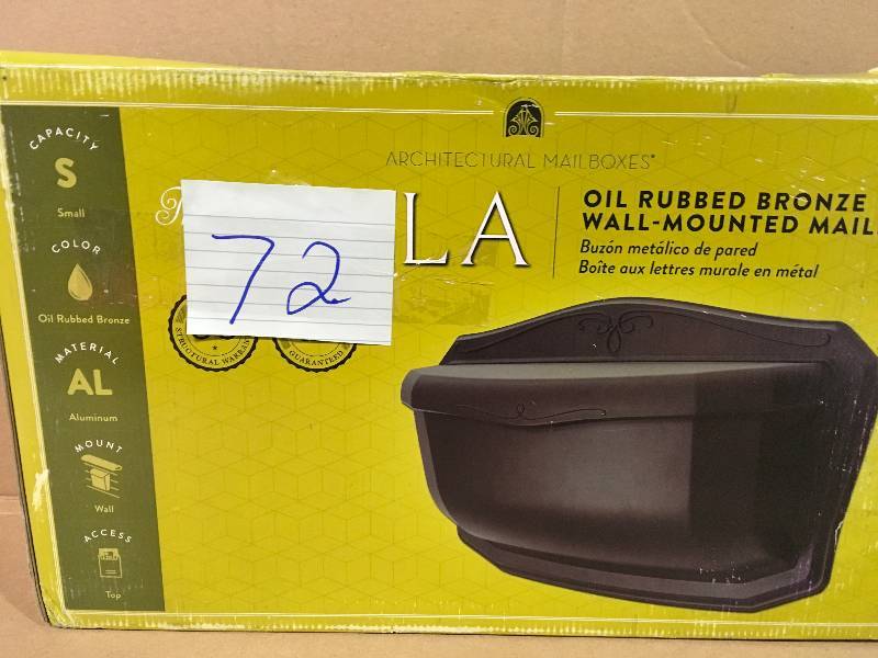 lot 72 image: Architectural Mailboxes 2541RZ-10 Villa Antique Bronze Wall Mount Mailbox not used