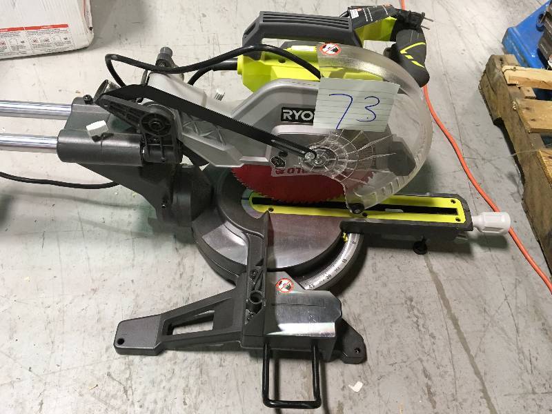 lot 73 image: Ryobi 10 Sliding Compound Miter Saw with Laser in good working condition