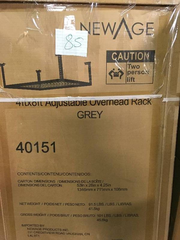 lot 85 image: NewAge Products 40151 4-Feet by 8-Feet Ceiling Mount Garage Storage Rack, Grey new