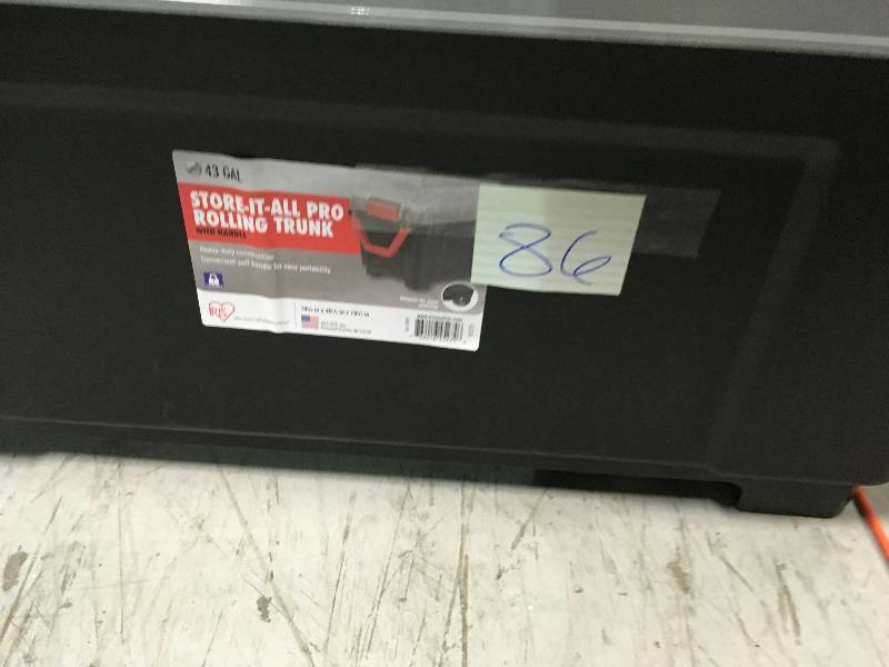 lot 86 image: IRIS 43 GAL Store-It-All PRO ROLLING TRUNK  Black not used