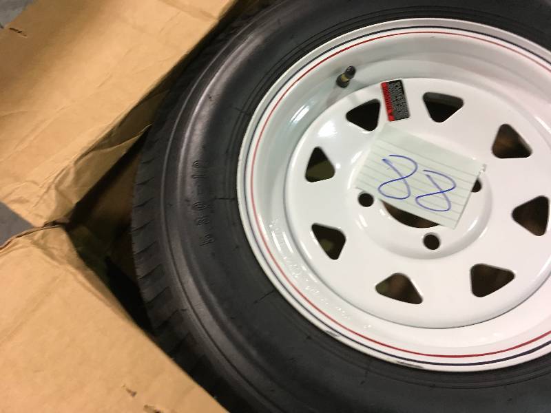 lot 88 image: Trailer Tires & Rims 5.30-12 530-12 5 Lugs Wheel White Spoke Load Range B, 4 Ply new