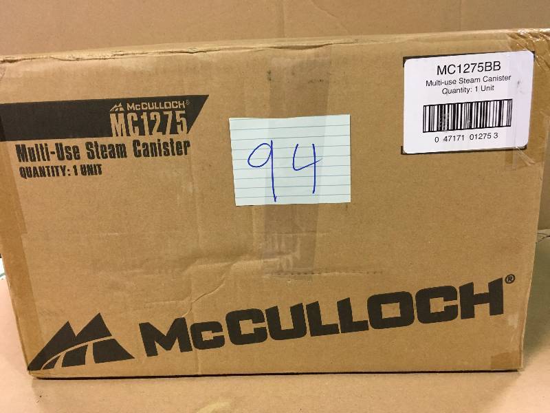 lot 94 image: McCulloch MC1275 Heavy-Duty Steam Cleaner with 18 Accessories  All-Natural, Chemical-Free Pressurized Steam Cleaning for Most Floors, not used