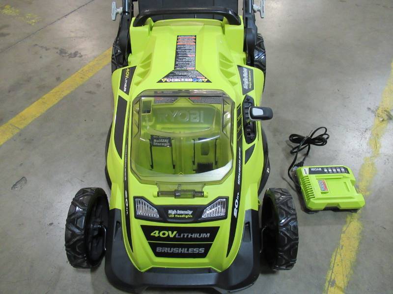 lot 12 image: BROKEN HANDLE - Ryobi 40V 20 IN. BRUSHLESS MOWER - BATTERY NOT INCLUDED