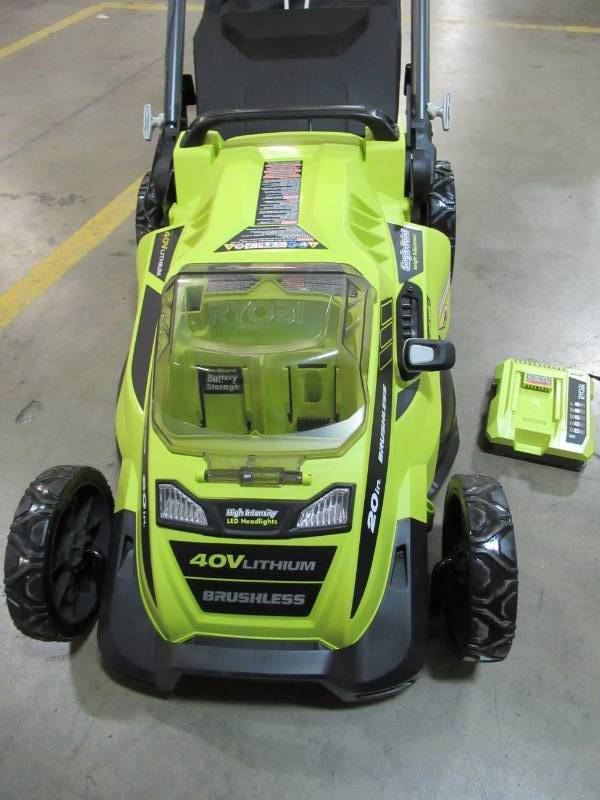 lot 13 image: BROKEN HANDLE - Ryobi 40V 20 IN. BRUSHLESS MOWER - BATTERY NOT INCLUDED